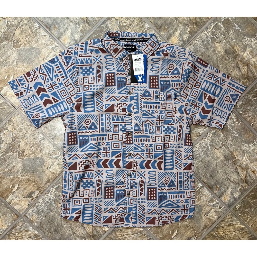 KAVU River Wrangler Men Large Sidewalk Chalk NWT Geometric Short Sleeve Shirt
